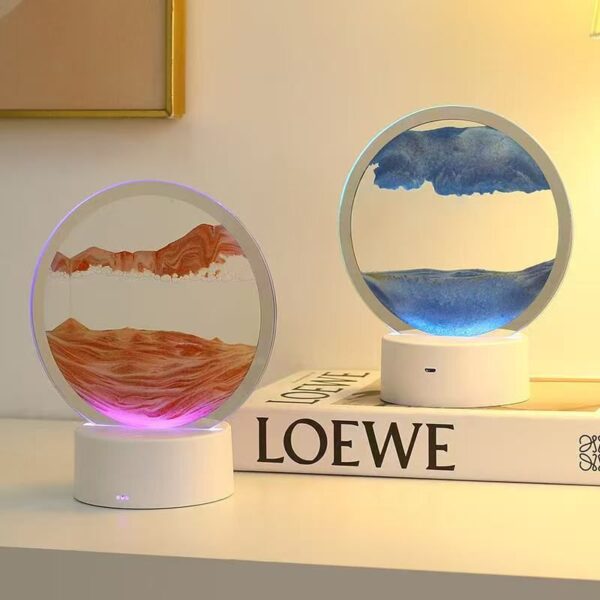 LED Moving Sand Art Table Lamp With 6Color Quicksand Night Light 3D Sandscape Hourglass Bedside Lamps Home Decor Gif-t
